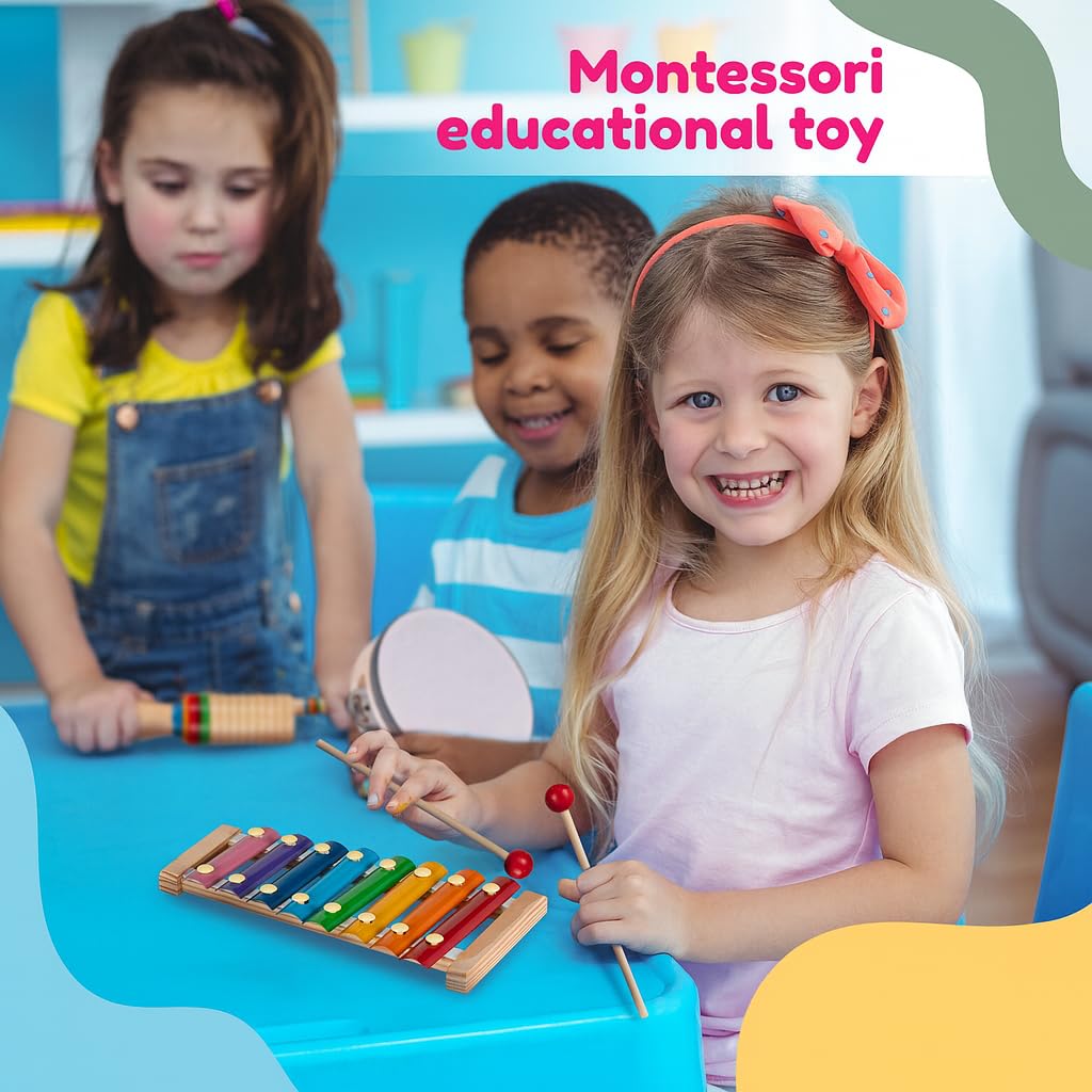 Stoie's Kids Musical Instruments Set – Wooden Toddler Percussion Toys (Xylophone, Tambourine, Maracas)