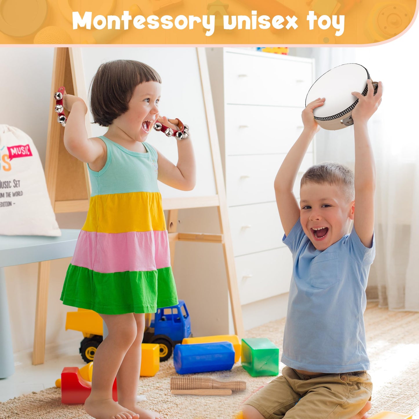 Stoie's Wooden Toddler Musical Instruments Set – Drum, Flute, Bells & More | Eco Friendly Montessori Toy