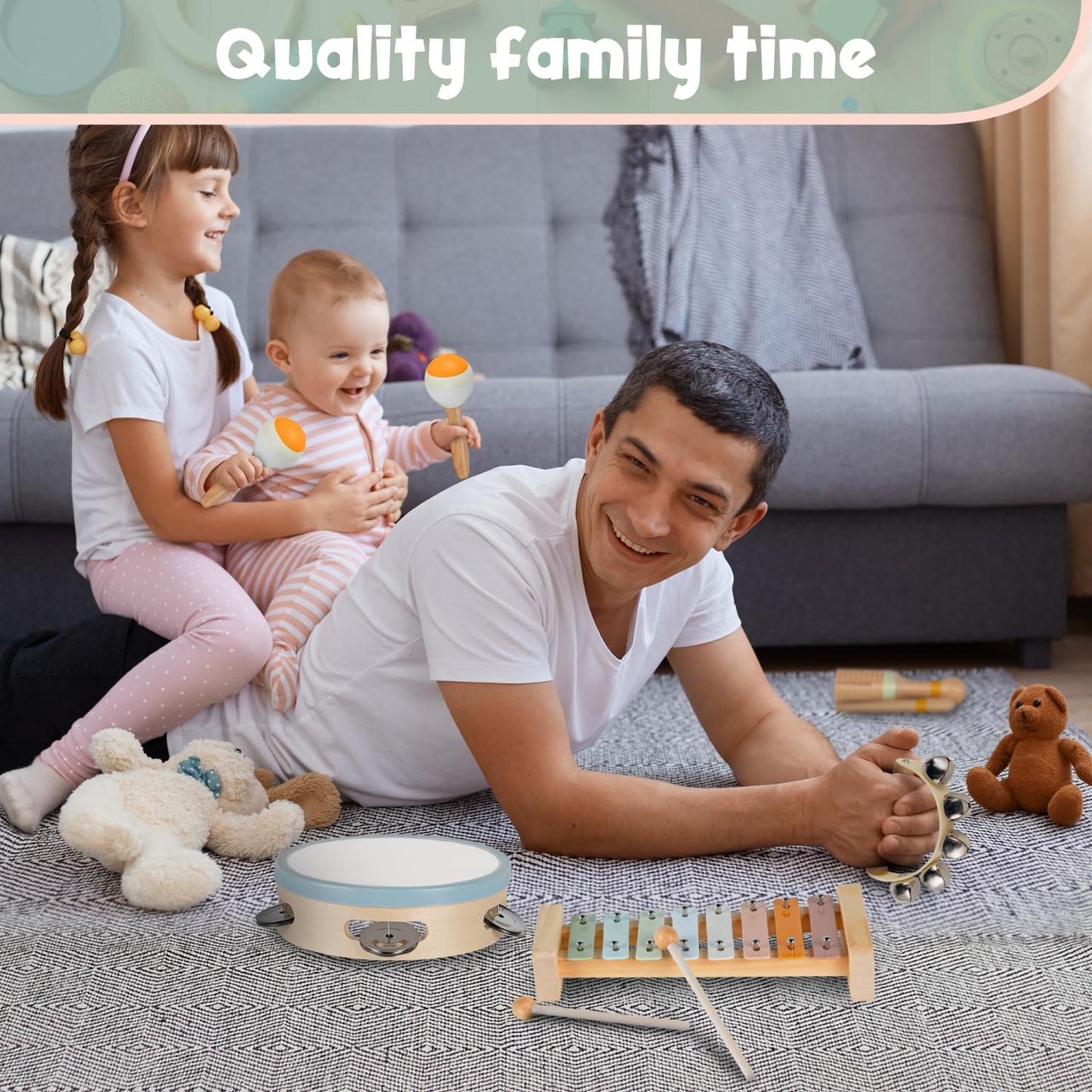 Stoie's Wooden Toddler Musical Instruments – Eco-Friendly Montessori Toy Set with Xylophone, Maracas, Triangle & More