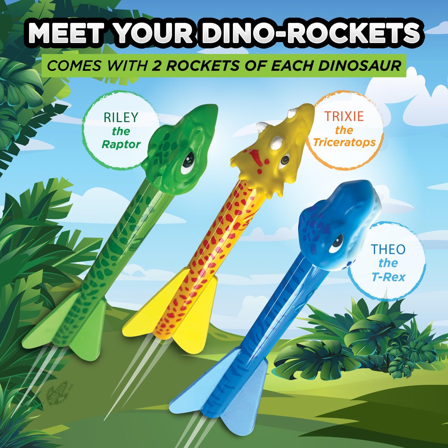 Stomp Rocket Dino-Soar Refills – 6 Replacement Soft Foam Rockets for Dino-Themed Launcher