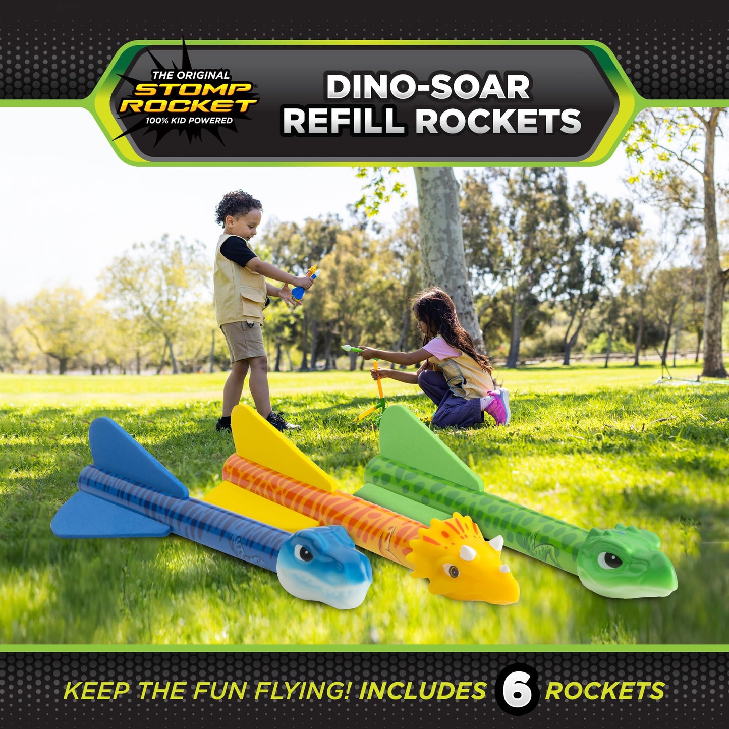 Stomp Rocket Dino-Soar Refills – 6 Replacement Soft Foam Rockets for Dino-Themed Launcher