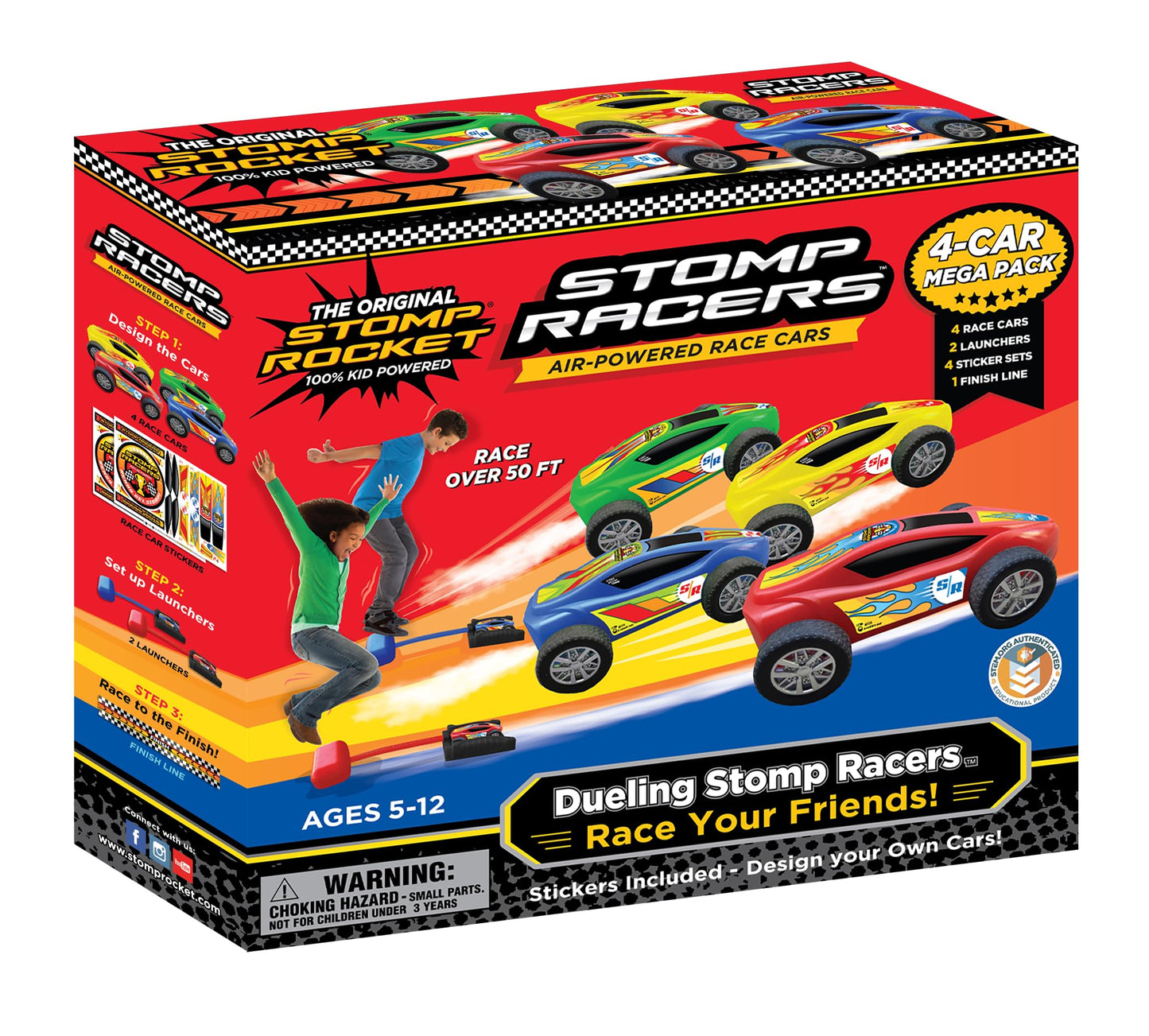 St stomp Rocket Stomp Racers Mega Pack – 4 Car Air Powered Dueling Race Set