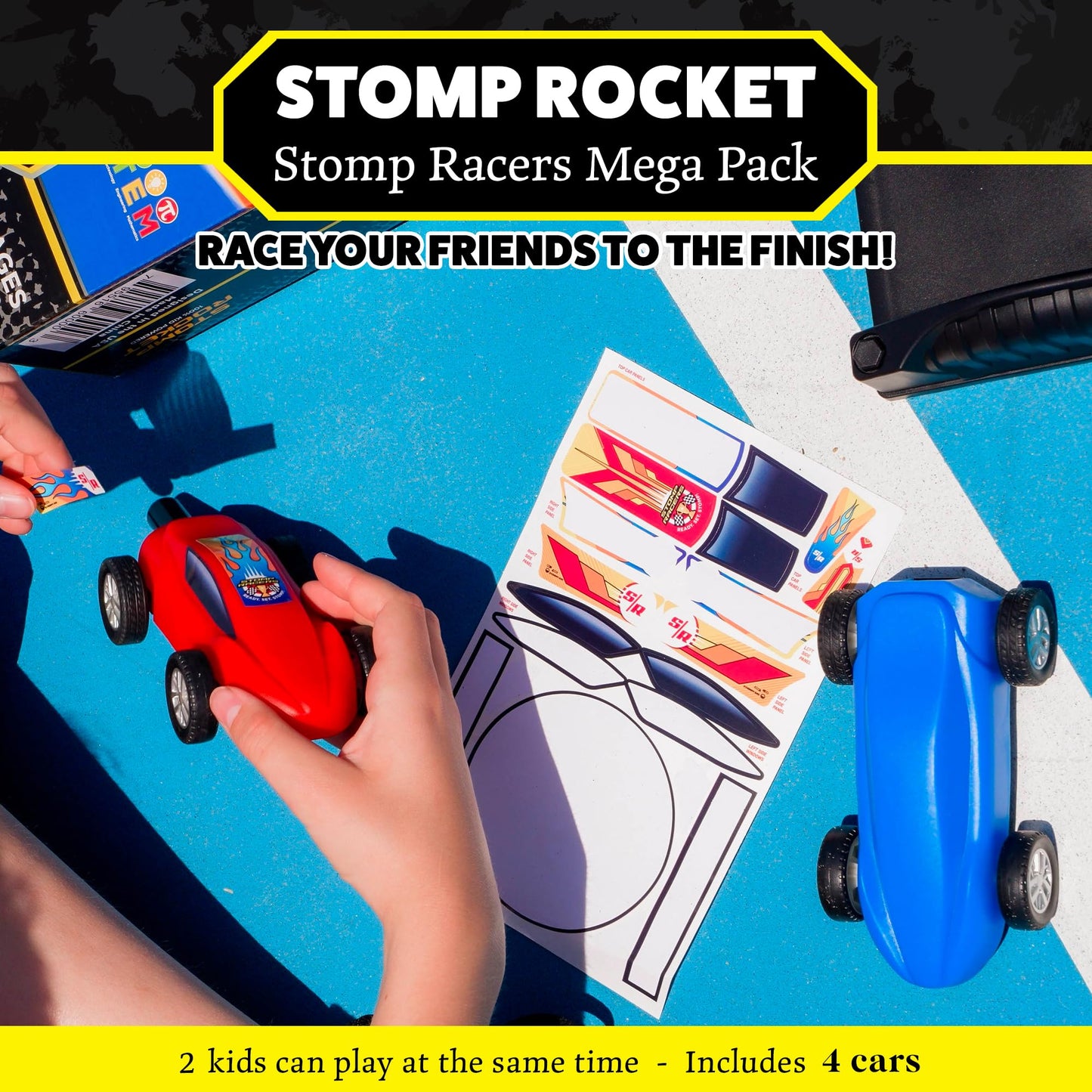 St stomp Rocket Stomp Racers Mega Pack – 4 Car Air Powered Dueling Race Set