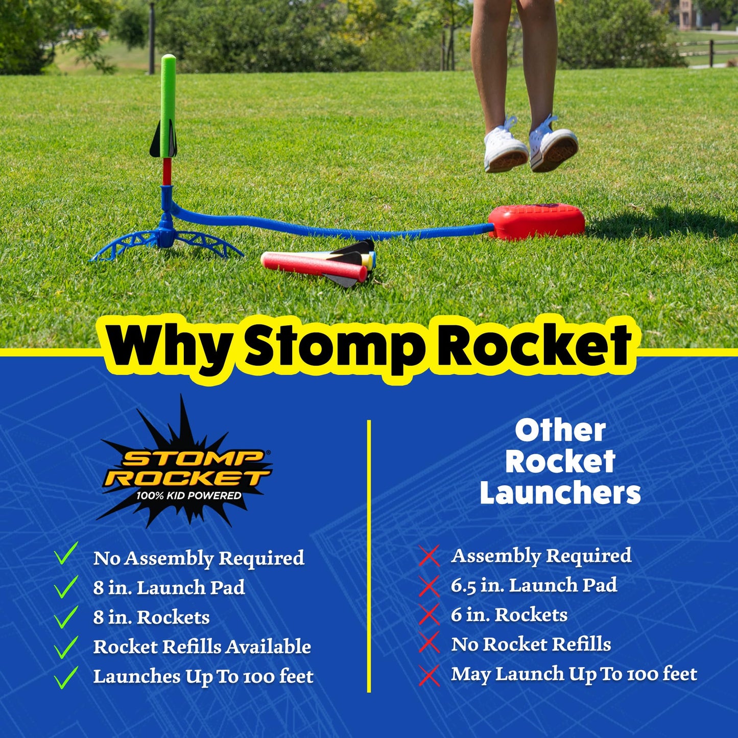 Stomp Rocket Jr Glow Rocket Launcher – Glow-in-the-Dark Outdoor STEM Toy for Kids 3+