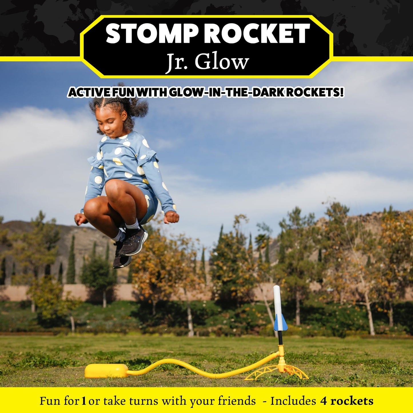 Stomp Rocket Jr Glow Rocket Launcher – Glow-in-the-Dark Outdoor STEM Toy for Kids 3+