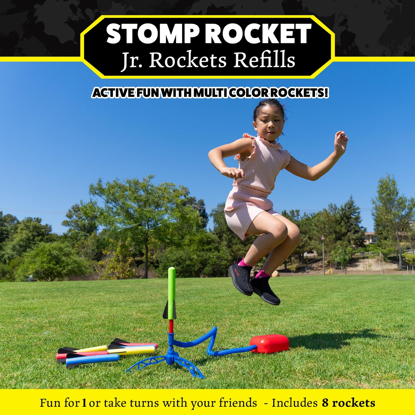 Stomp Rocket Jr Rocket Refills – 8 Multicolor Foam Rockets for Kids