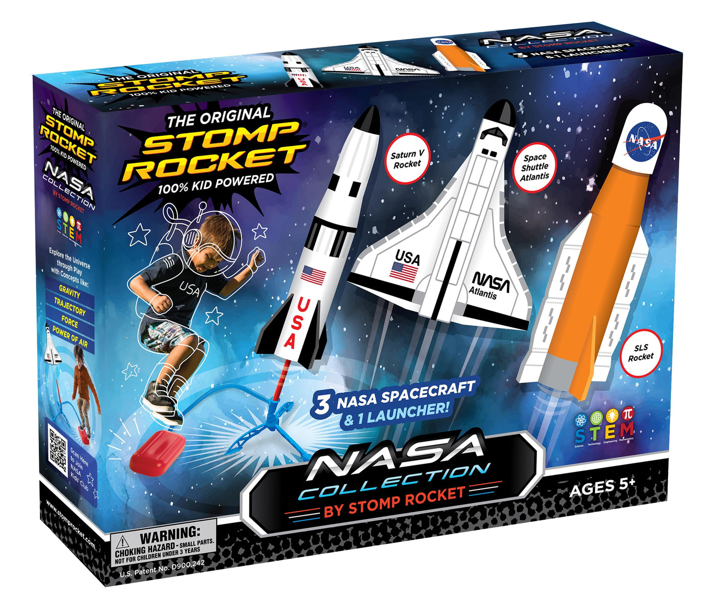 Stomp Rocket Space Collection Rocket Launcher – 3 NASA Foam Rockets for Outdoor STEM Fun (Ages 5+)