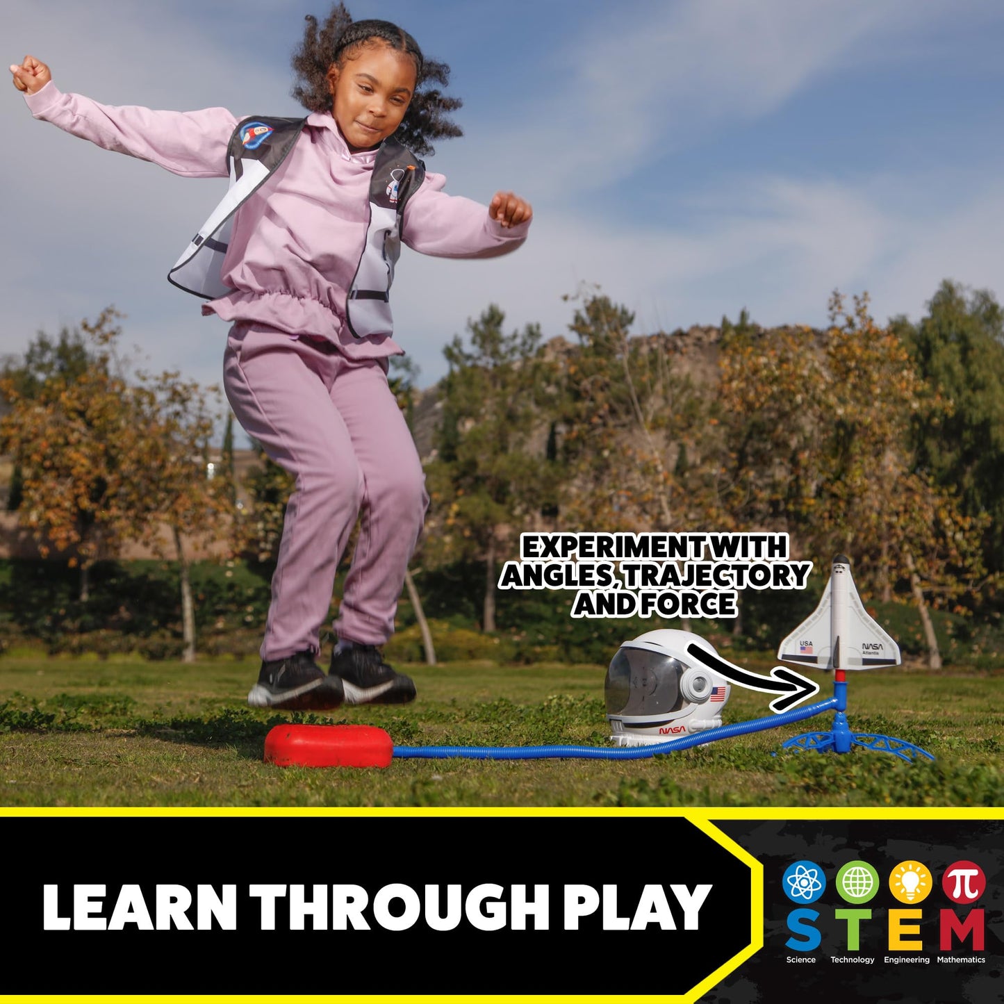 Stomp Rocket Space Collection Rocket Launcher – 3 NASA Foam Rockets for Outdoor STEM Fun (Ages 5+)