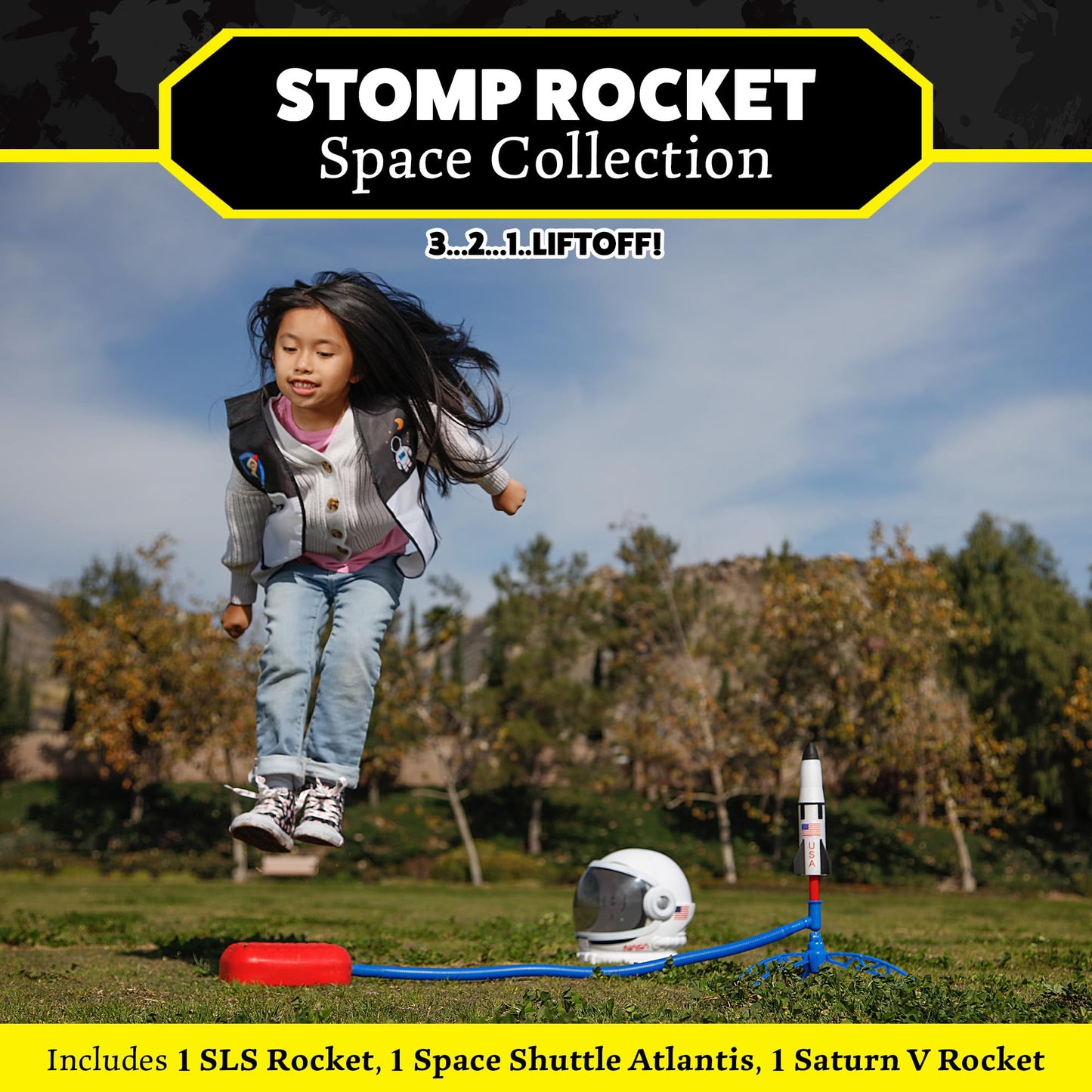 Stomp Rocket Space Collection Rocket Launcher – 3 NASA Foam Rockets for Outdoor STEM Fun (Ages 5+)