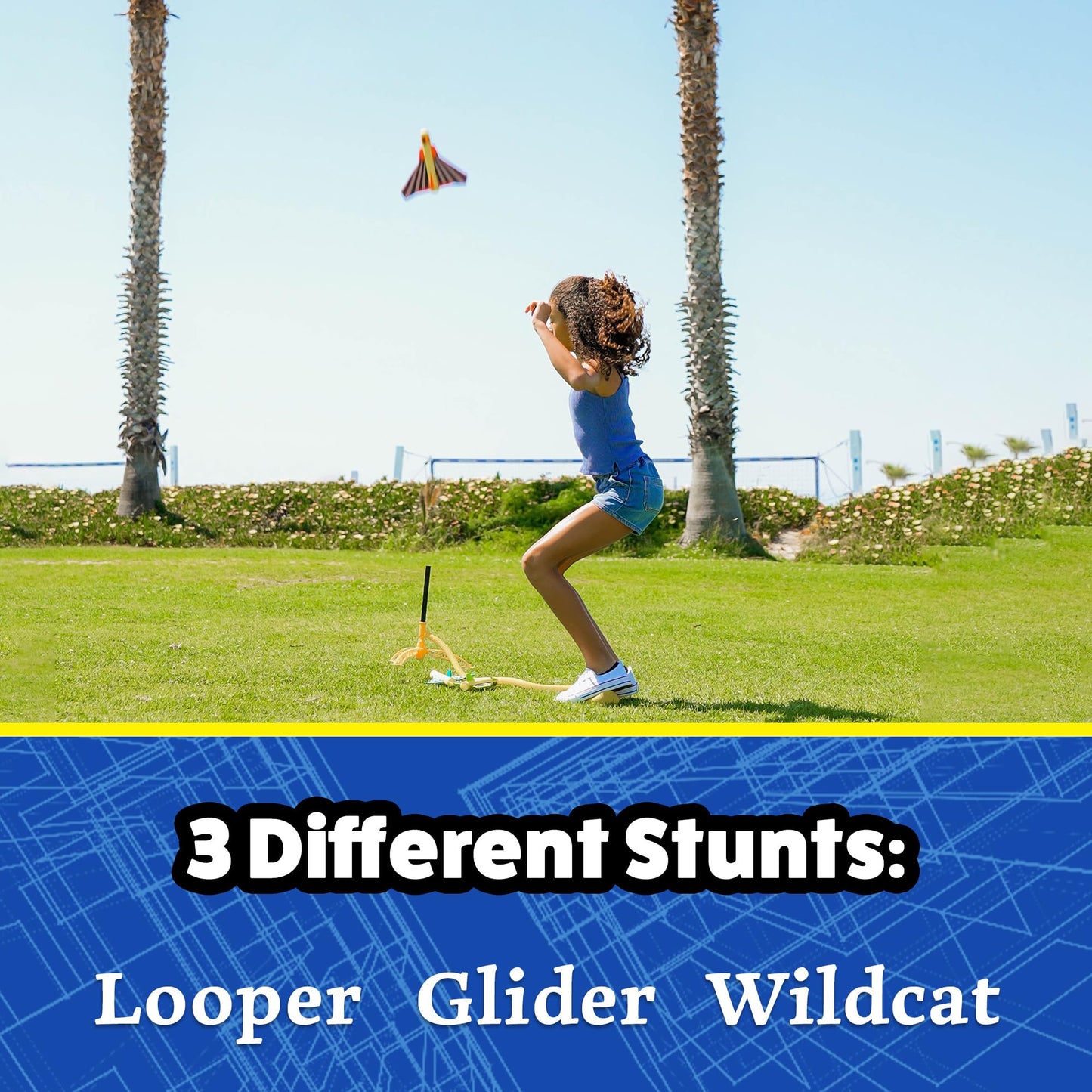 Stomp Rocket Stunt Plane Launcher – 3 Foam Planes That Fly Over 100 Feet