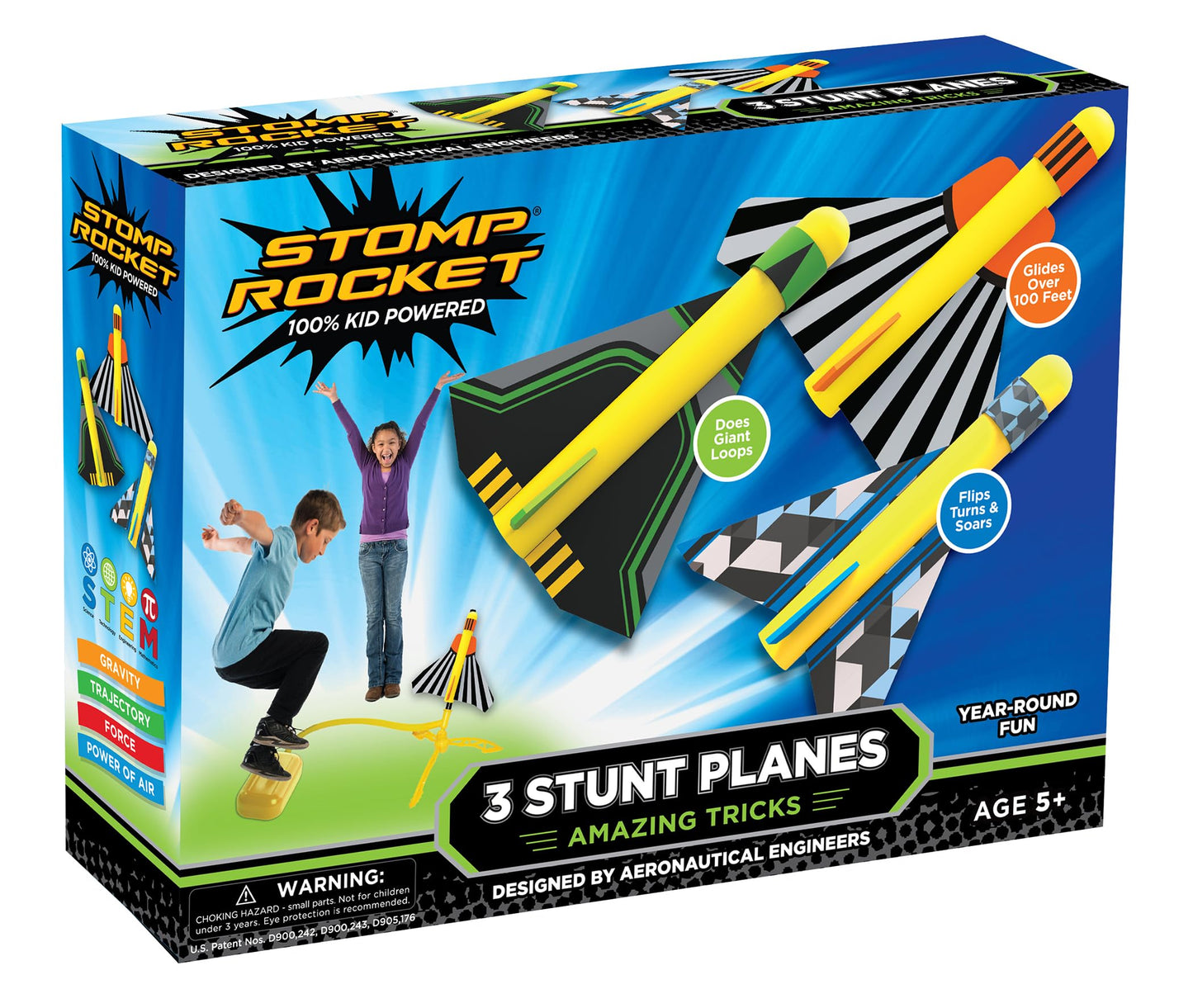 Stomp Rocket Stunt Plane Launcher – 3 Foam Planes That Fly Over 100 Feet