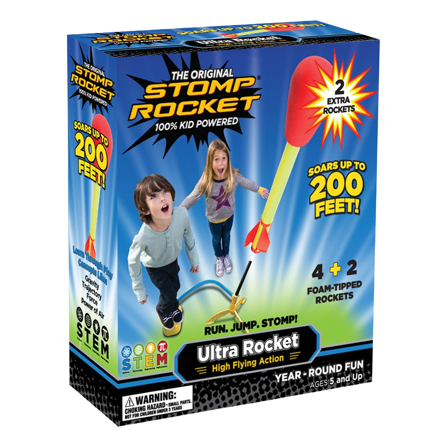 Stomp Rocket Ultra Launcher – 6 Rockets, 200 ft Outdoor Fun for Kids