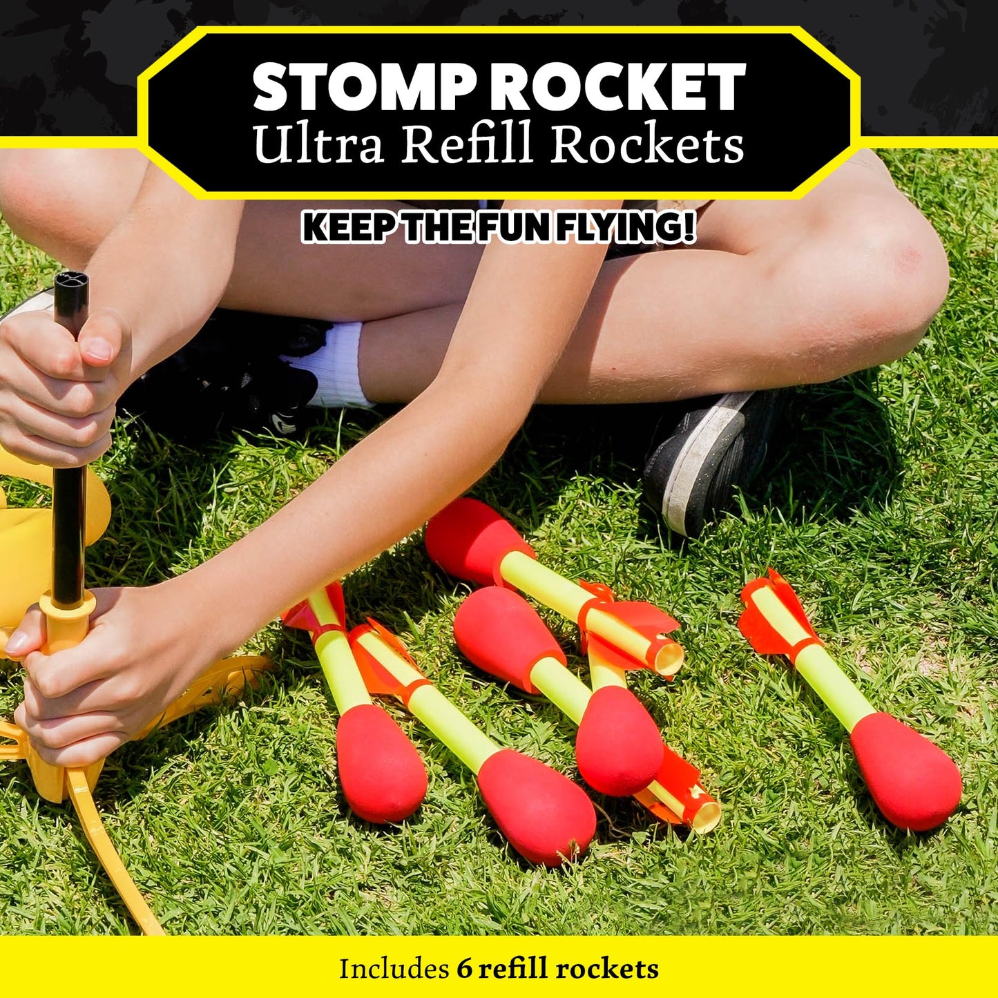 Stomp Rocket Ultra Refills – 6 Foam-Tipped Rockets for Backyard Fun
