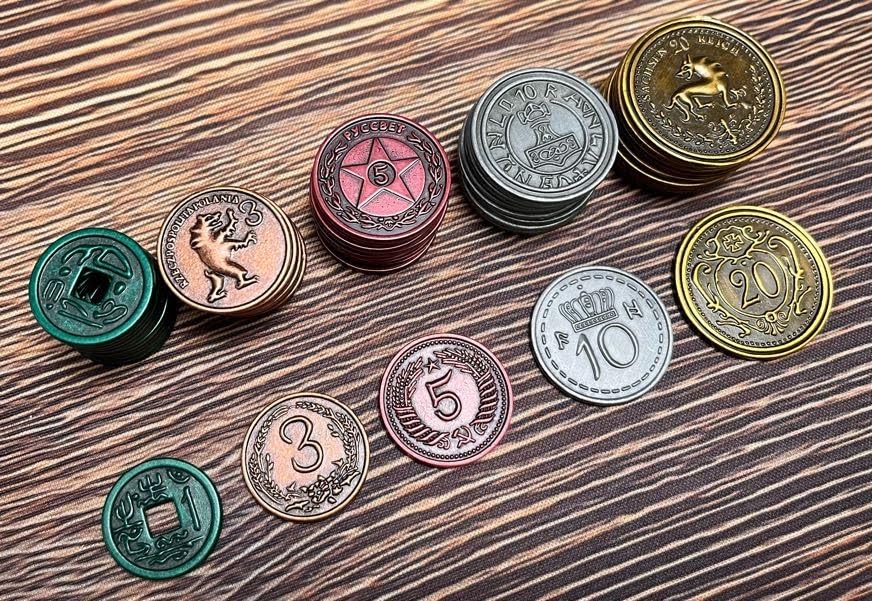Stonemaier Games Metal Coins (Scythe & Expeditions) – 80 Zinc Alloy Denomination Coins