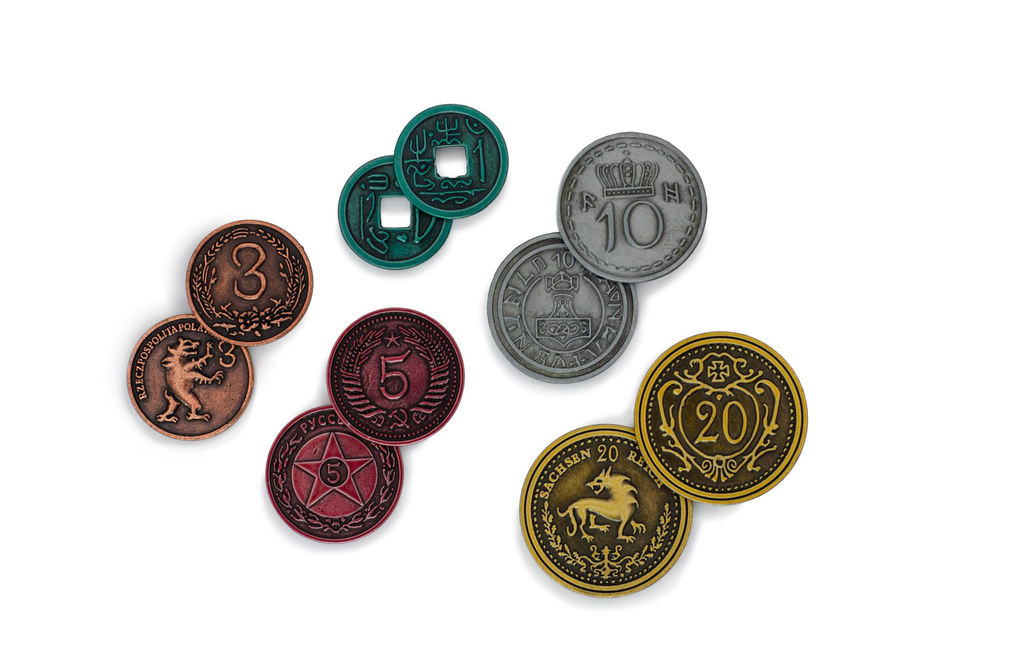 Stonemaier Games Metal Coins (Scythe & Expeditions) – 80 Zinc Alloy Denomination Coins
