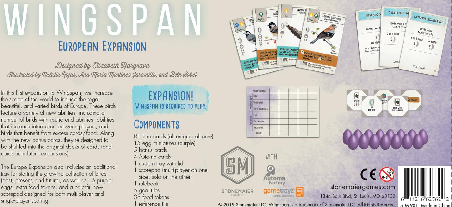 Stonemaier Wingspan European Expansion – 81 New Birds, New Eggs & Goals