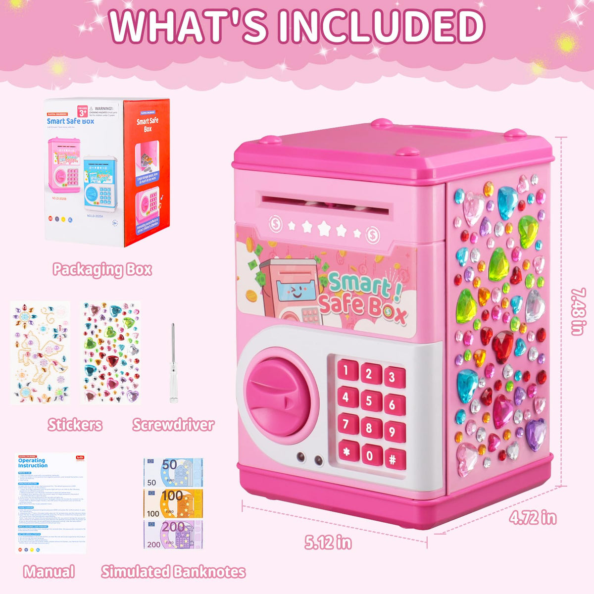 STOPKLAS Piggy Bank for Kids – Electronic Mini ATM with Password (Pink)