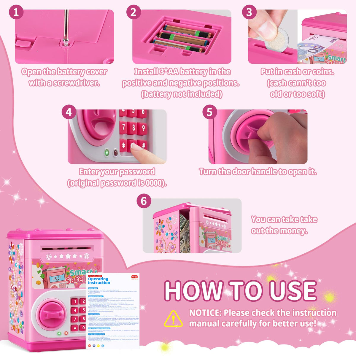 STOPKLAS Piggy Bank for Kids – Electronic Mini ATM with Password (Pink)
