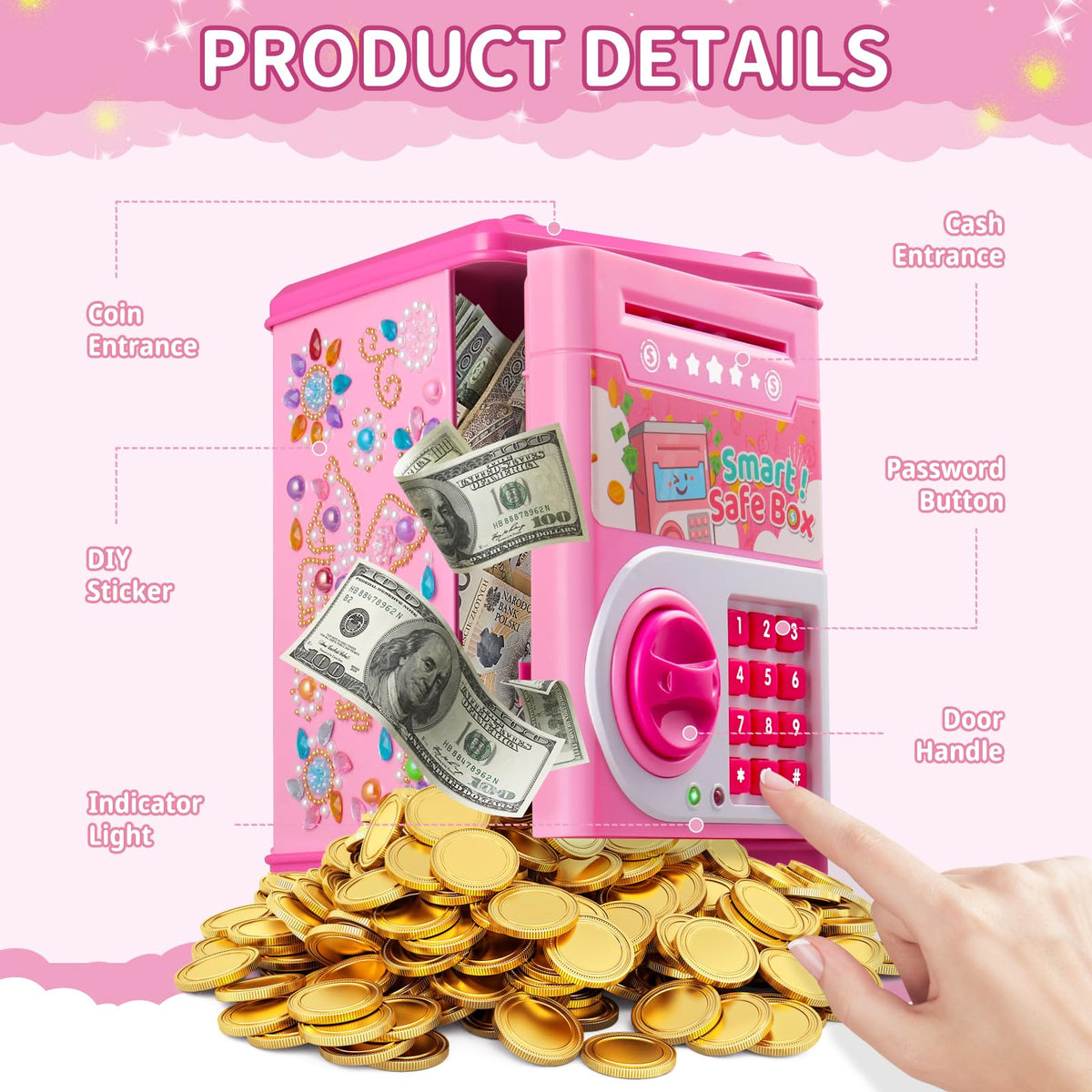 STOPKLAS Piggy Bank for Kids – Electronic Mini ATM with Password (Pink)