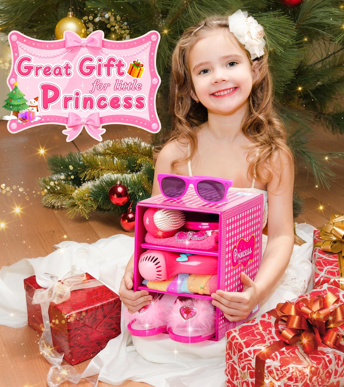 STOPKLAS Princess Light Up Cape & Dress-Up Shoes – Kids Pretend Makeup Set for Girls 3-6