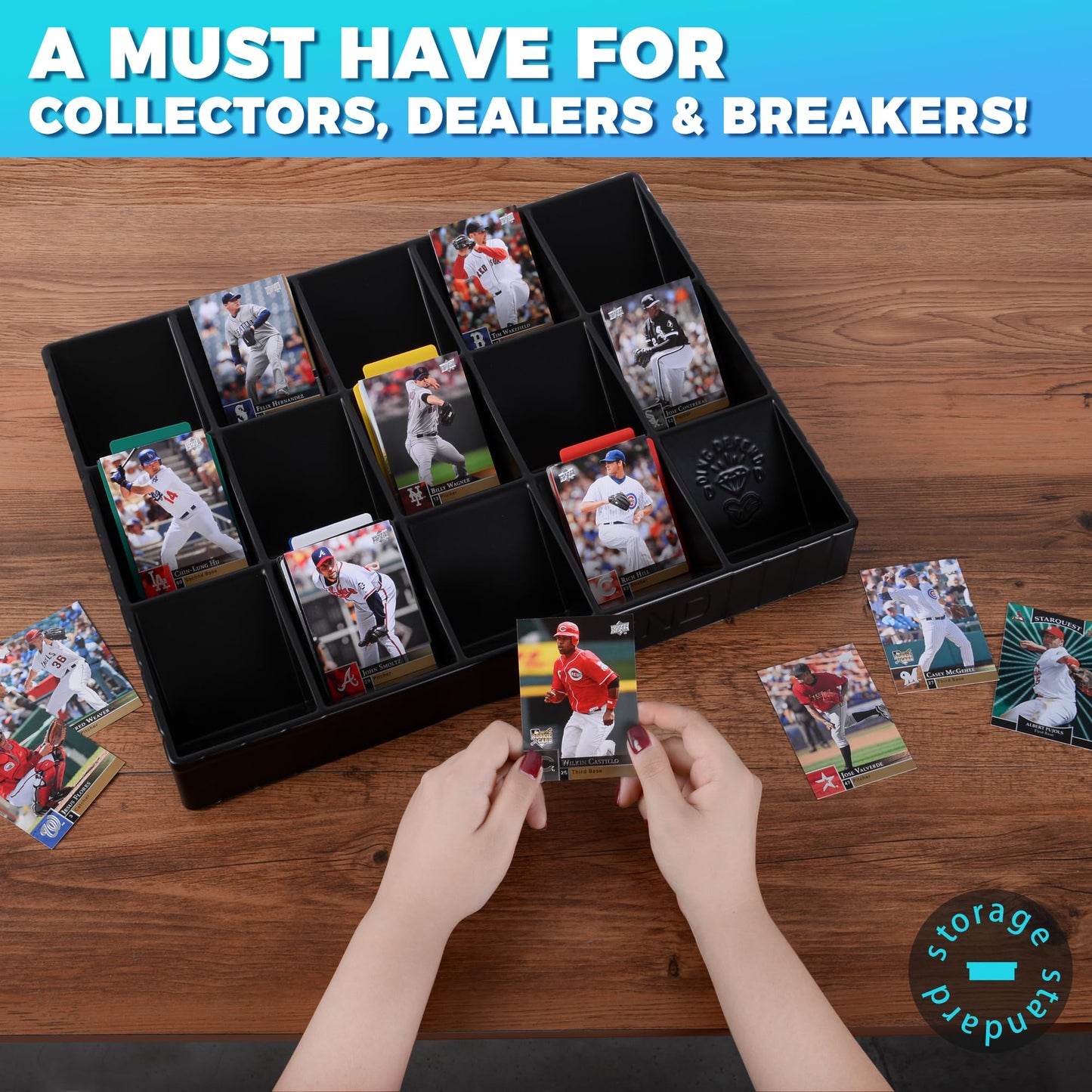 Storage Standard Card Sorting Tray – 15-Compartment Stackable Organizer with Dividers
