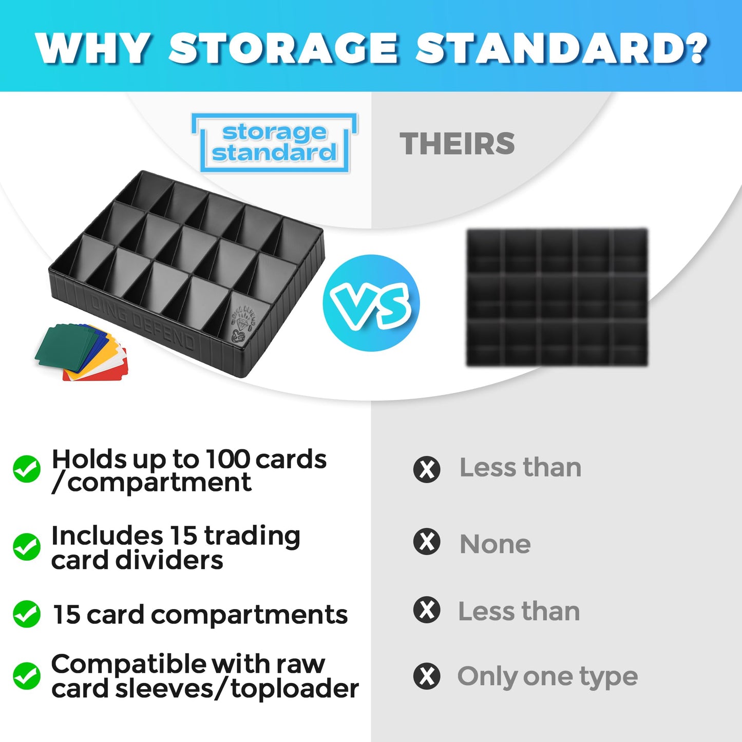 Storage Standard Card Sorting Tray – 15-Compartment Stackable Organizer with Dividers