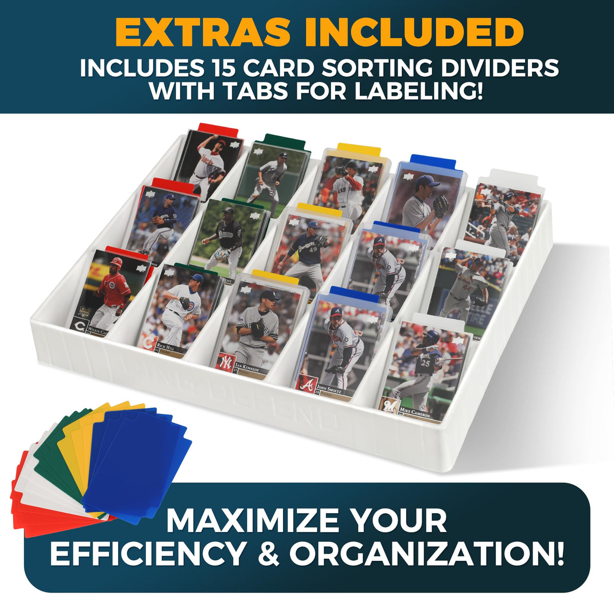 Storage Standard Card Sorting Tray – 15-Compartment Stackable Organizer (White)
