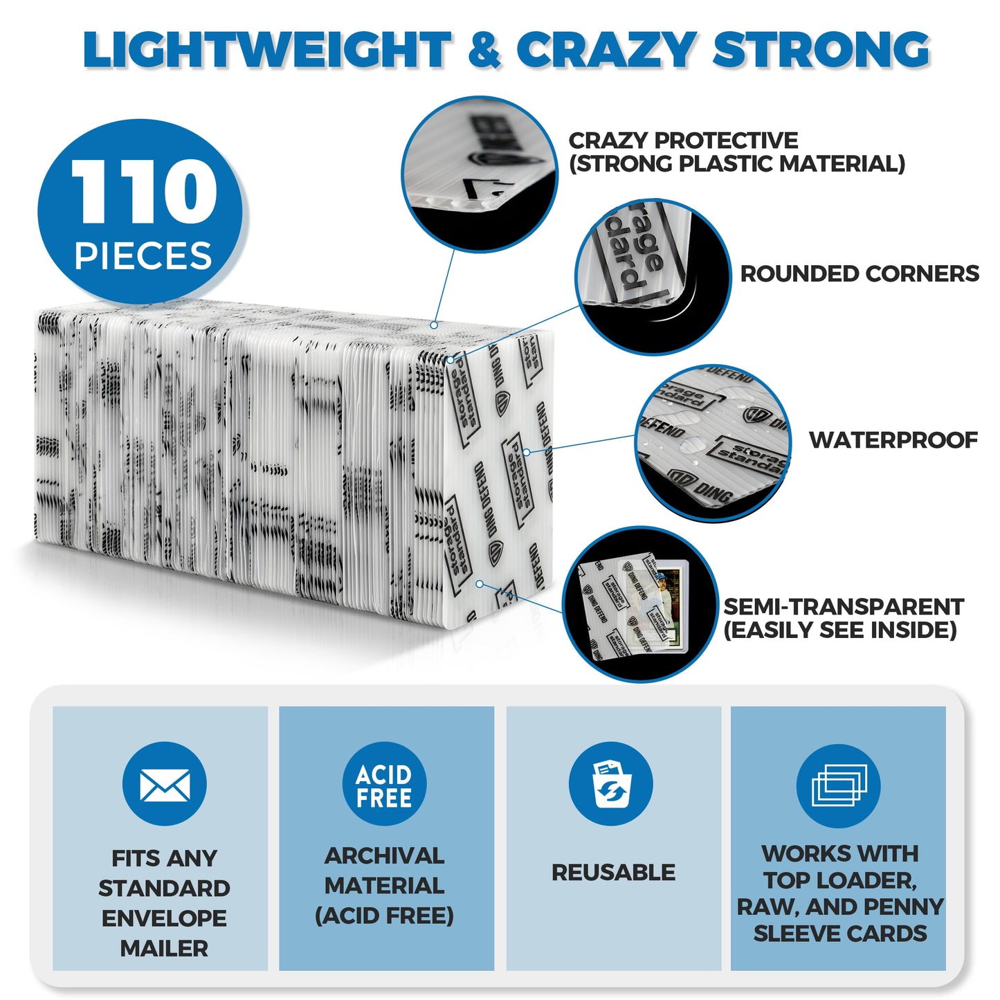 Storage Standard Trading Card Protectors – Premium Ultra-Strong Plastic Inserts, 110 Pack, 3.5 x 4.5 in