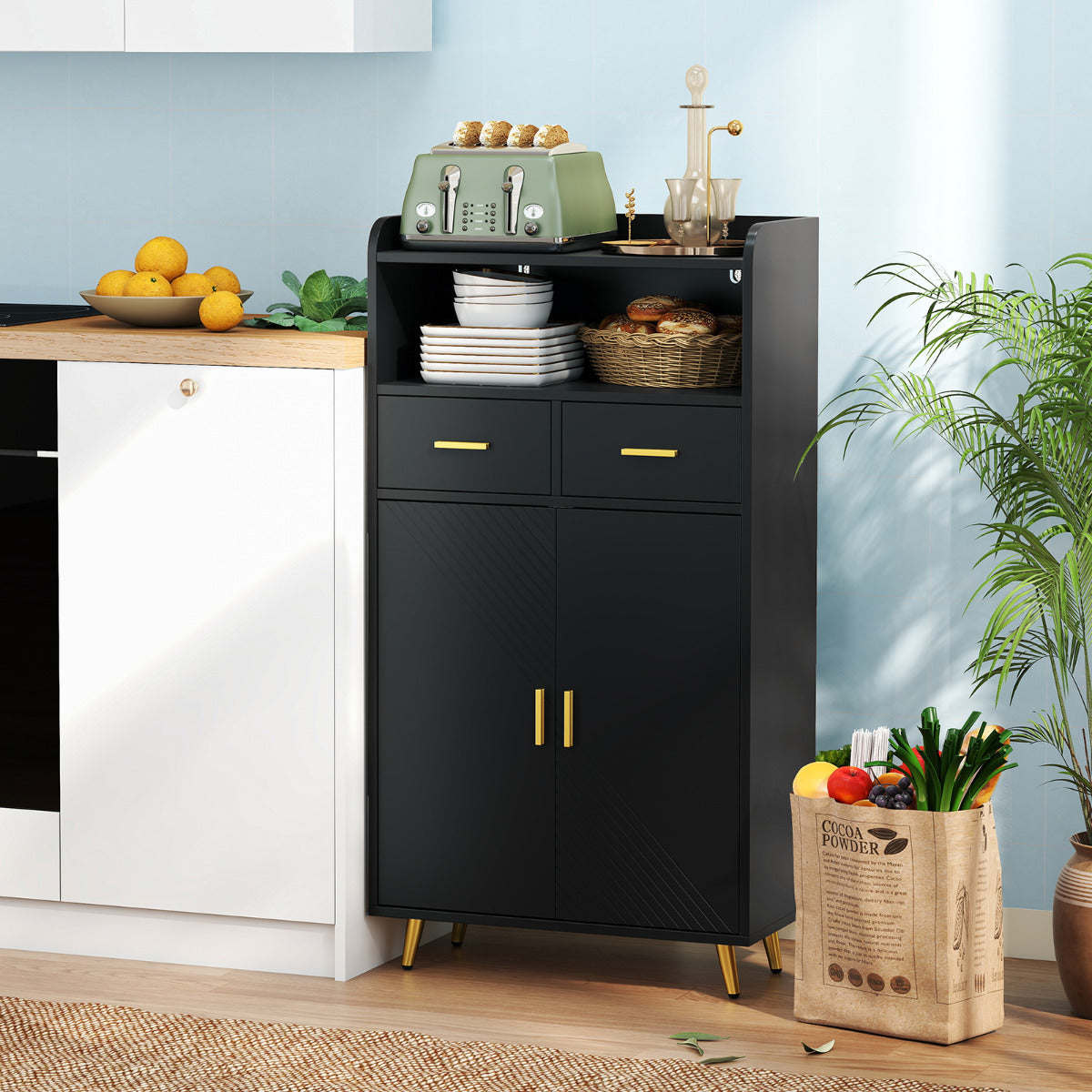 Storage Cabinet with 2 Drawers and 2 Doors-Black