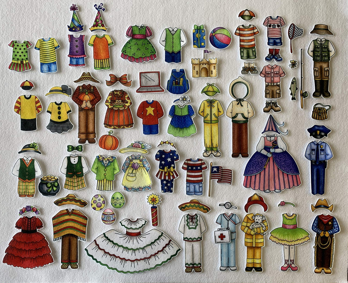 Story Time Felts Dress Up Felt Doll Set – 8 Multicultural Dolls with 78 Accessories for Flannel Board