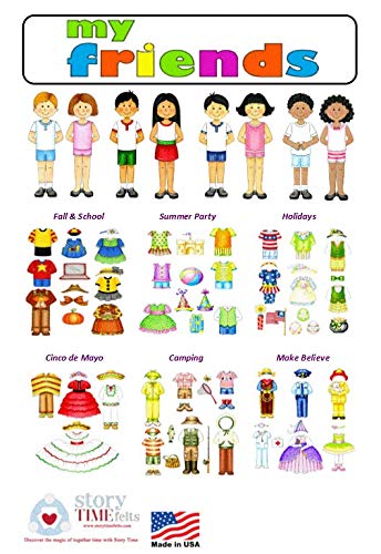 Story Time Felts Dress Up Felt Doll Set – 8 Multicultural Dolls with 78 Accessories for Flannel Board