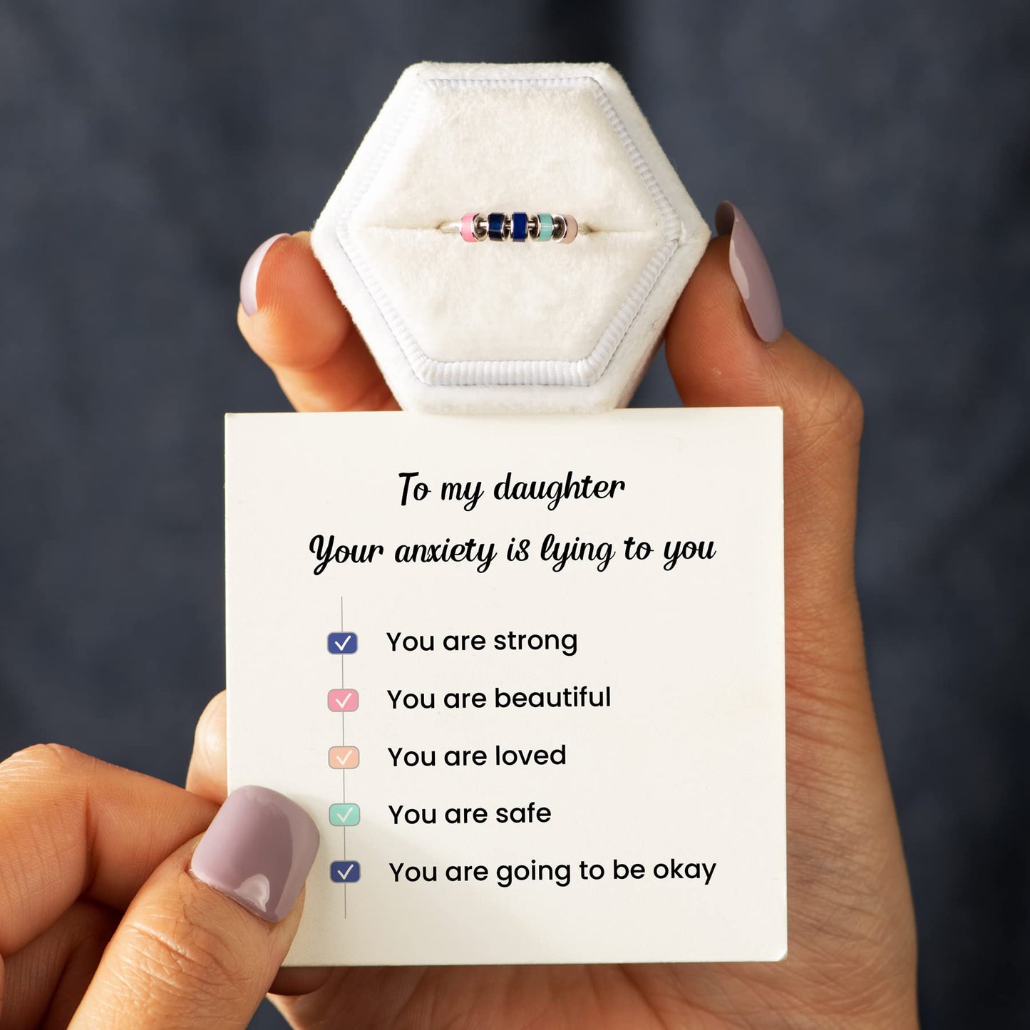 STORYJEWELLERY Daughter Ring — Fidget Spinner Ring for Women | Size 11 | Gifts for Daughters