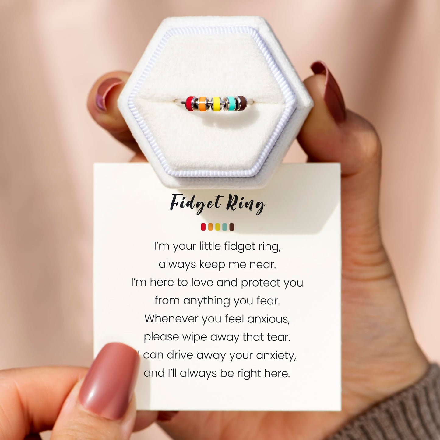 StoryJewellery Fidget Ring – Anxiety Spinner Ring for Women | Enamel Jewelry, Size 10