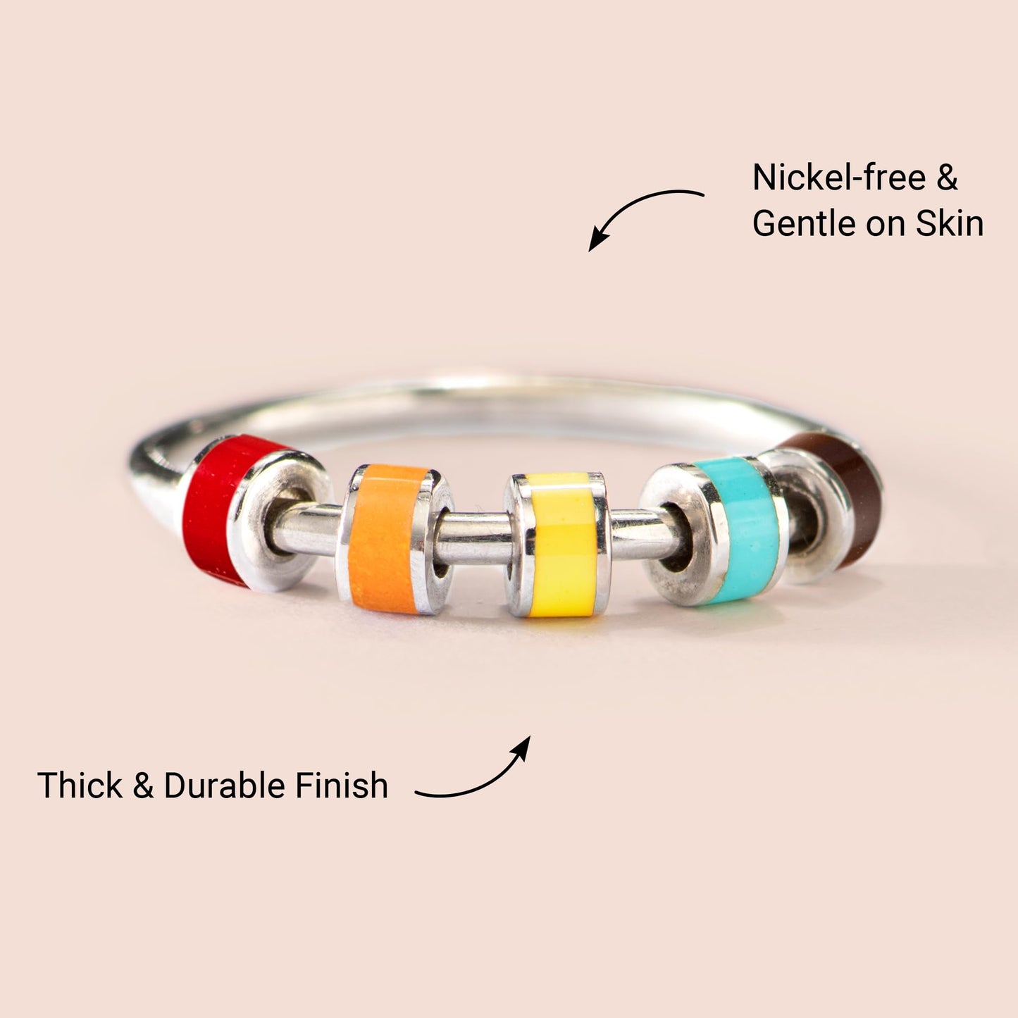 StoryJewellery Fidget Ring – Anxiety Spinner Ring for Women | Enamel Jewelry, Size 10