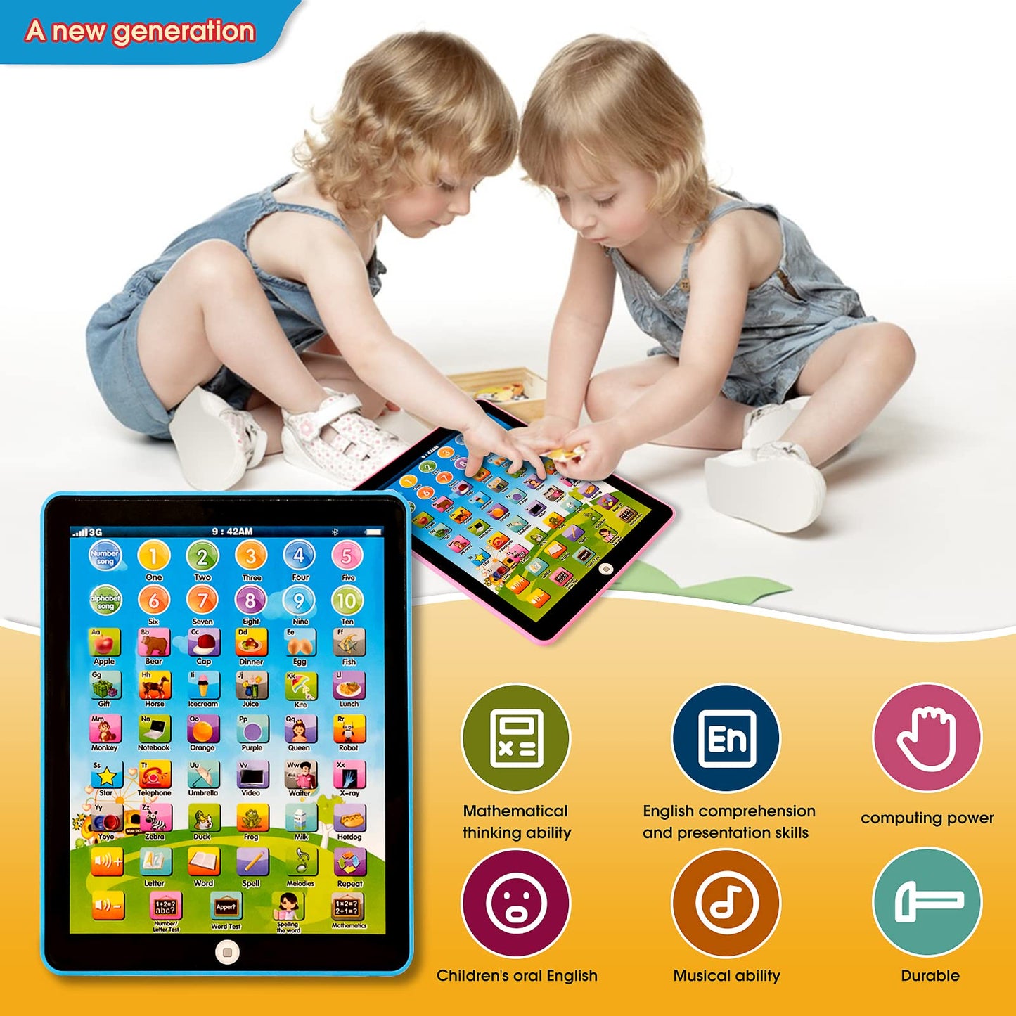 STOULKD Kids Tablet – Learning Pad with 6 Educational Games (Music, Words, Letters, Alphabet) for Ages 3+