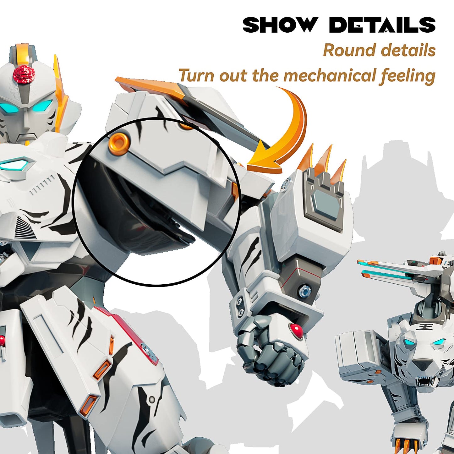 STOULKD Animal Transforming Robot Toy - Tiger Action Figure for Boys 6-12 (White)