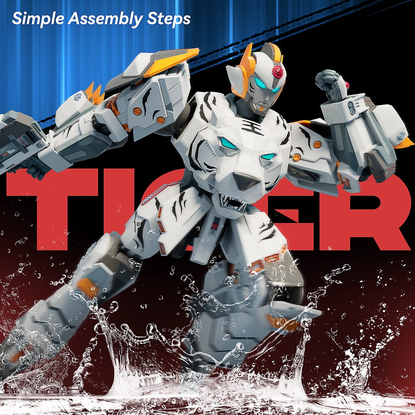STOULKD Animal Transforming Robot Toy - Tiger Action Figure for Boys 6-12 (White)