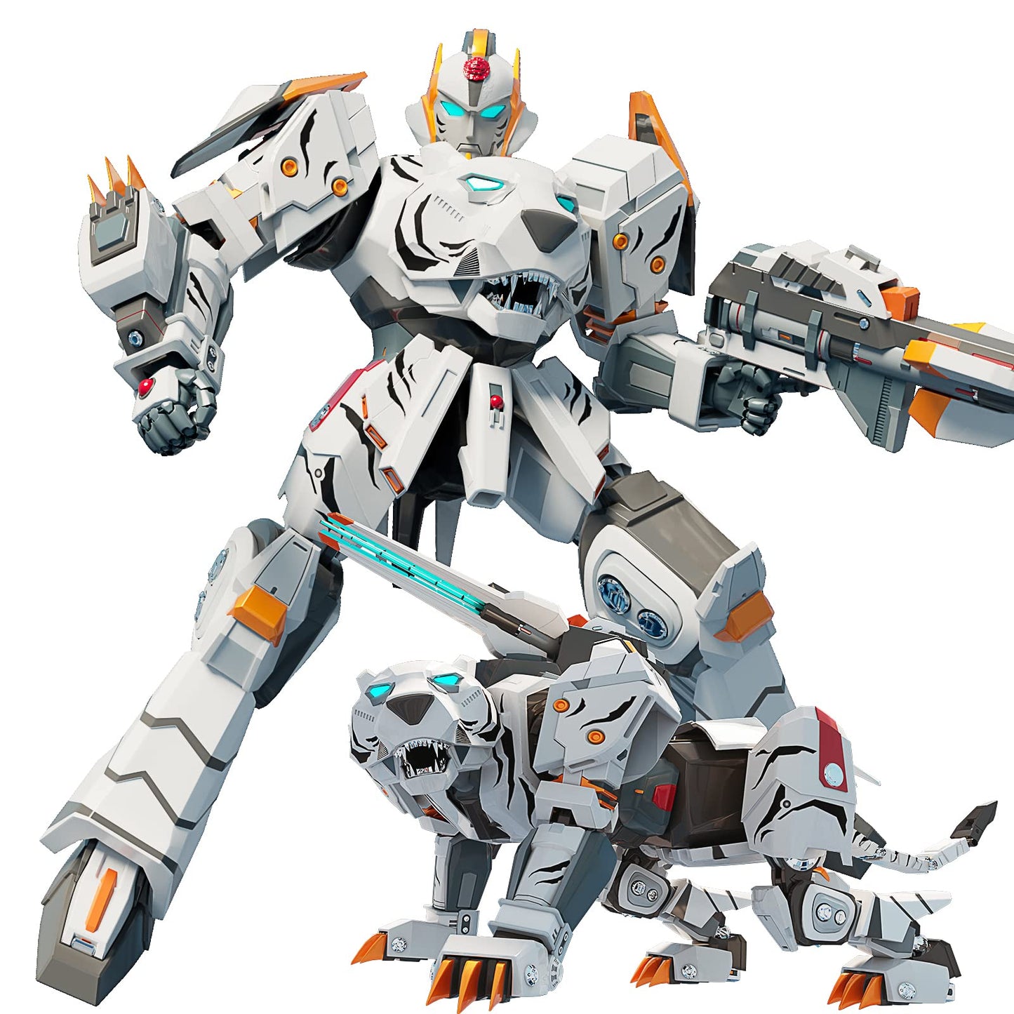STOULKD Animal Transforming Robot Toy - Tiger Action Figure for Boys 6-12 (White)