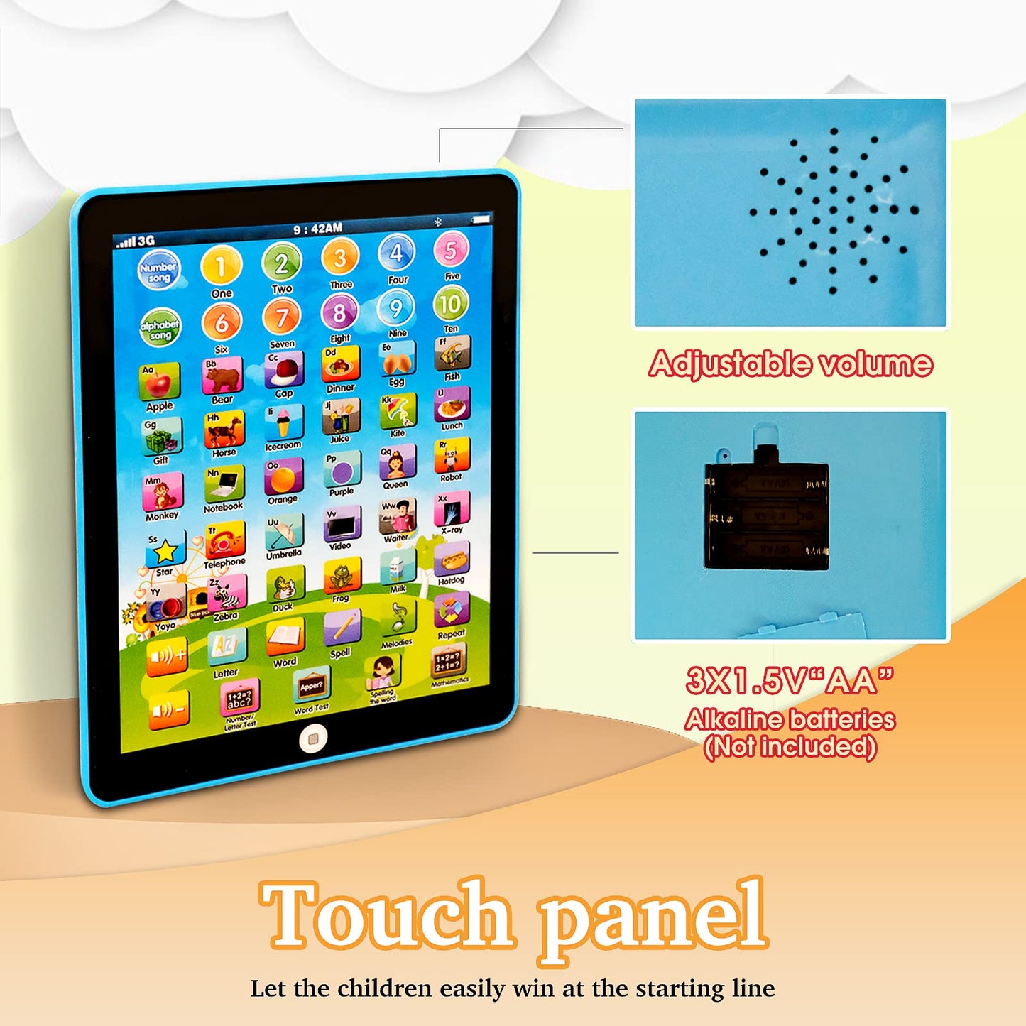 STOULKD Kids Tablet – Learning Pad with 6 Educational Games (Music, Words, Letters, Alphabet) for Ages 3+