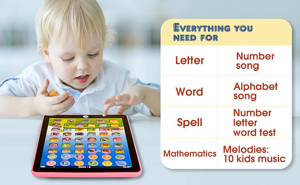 STOULKD Kids Tablet – Learning Pad with 6 Educational Games (Music, Words, Letters, Alphabet) for Ages 3+