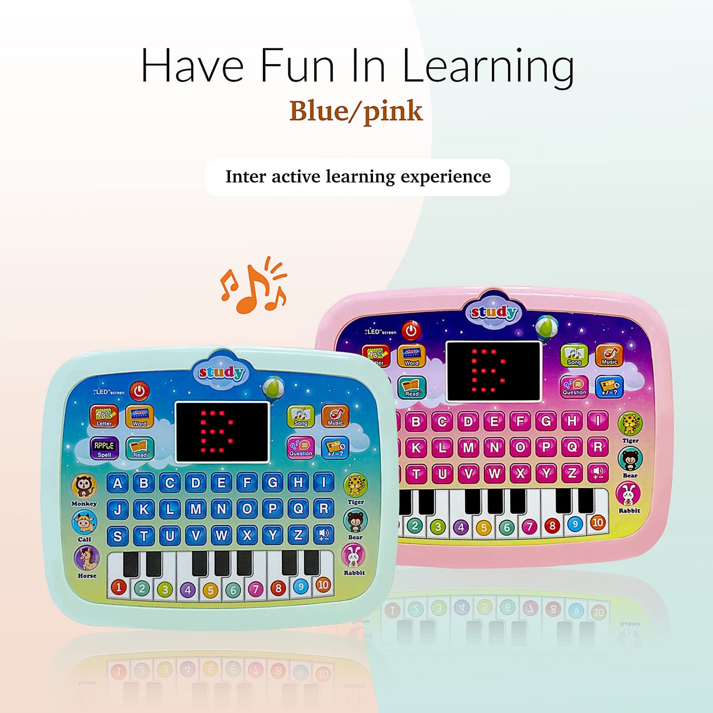 STOULKD Kid Tablet Toddler Learning Pad – Interactive Musical Educational Toy (Pink)