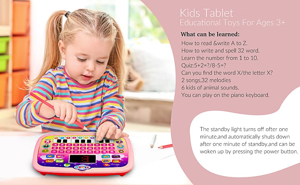 STOULKD Kid Tablet Toddler Learning Pad – Interactive Musical Educational Toy (Pink)