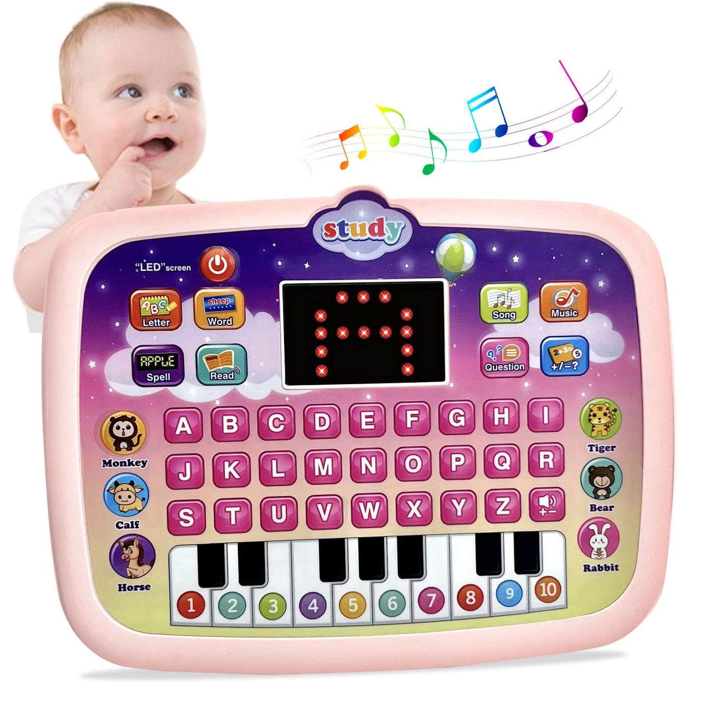 STOULKD Kid Tablet Toddler Learning Pad – Interactive Musical Educational Toy (Pink)