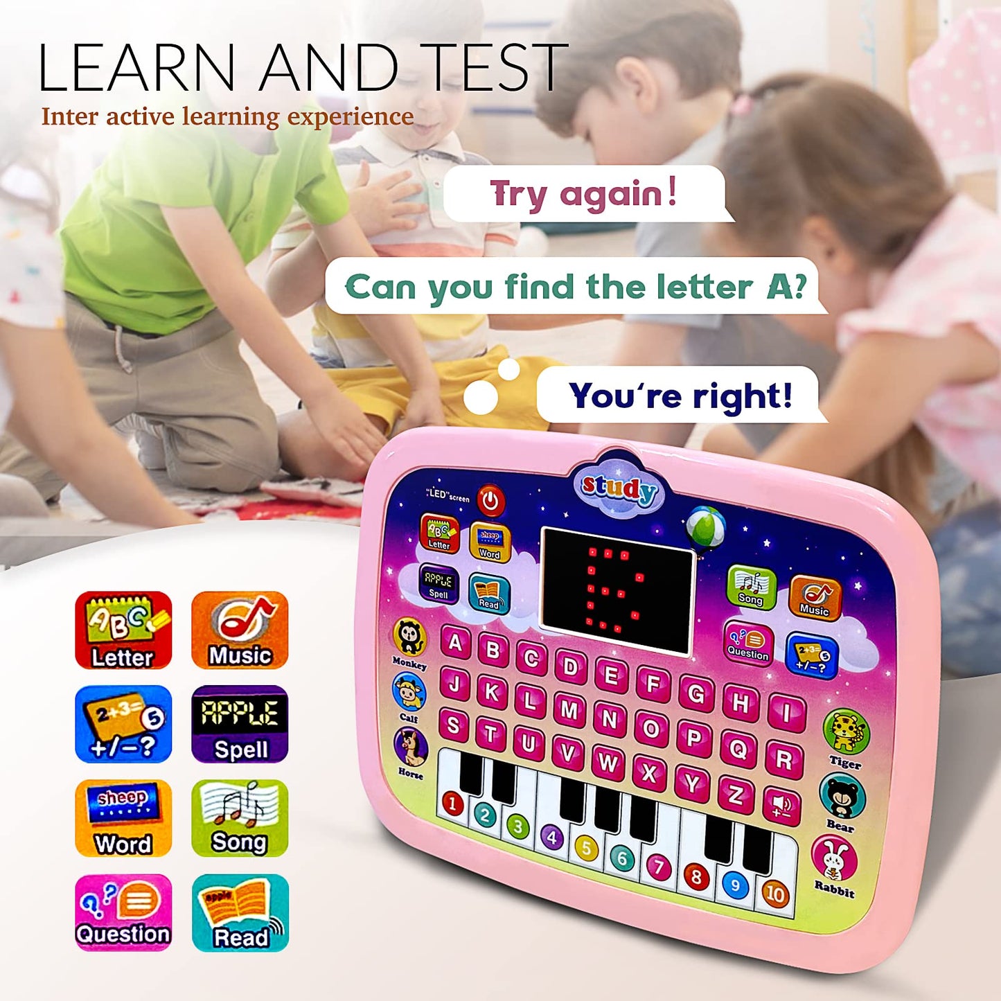 STOULKD Kid Tablet Toddler Learning Pad – Interactive Musical Educational Toy (Pink)