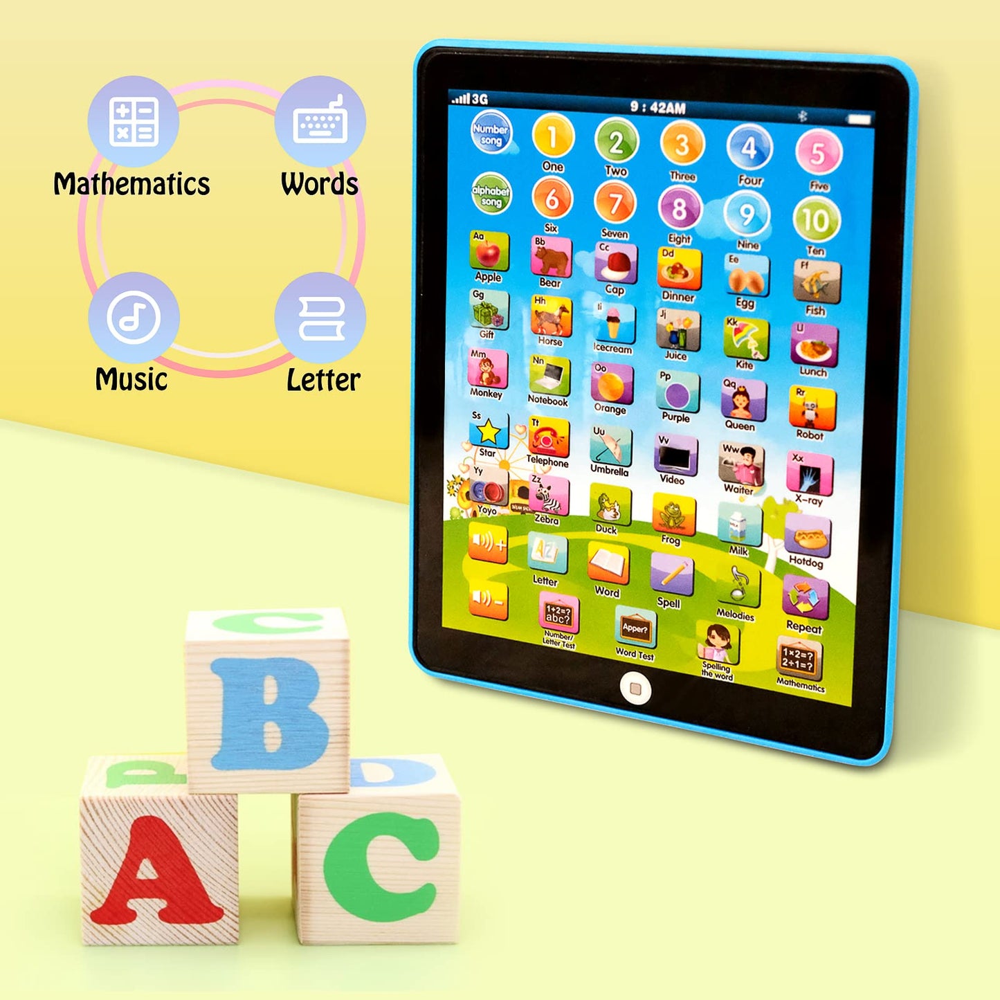STOULKD Kids Tablet – Learning Pad with 6 Educational Games (Music, Words, Letters, Alphabet) for Ages 3+