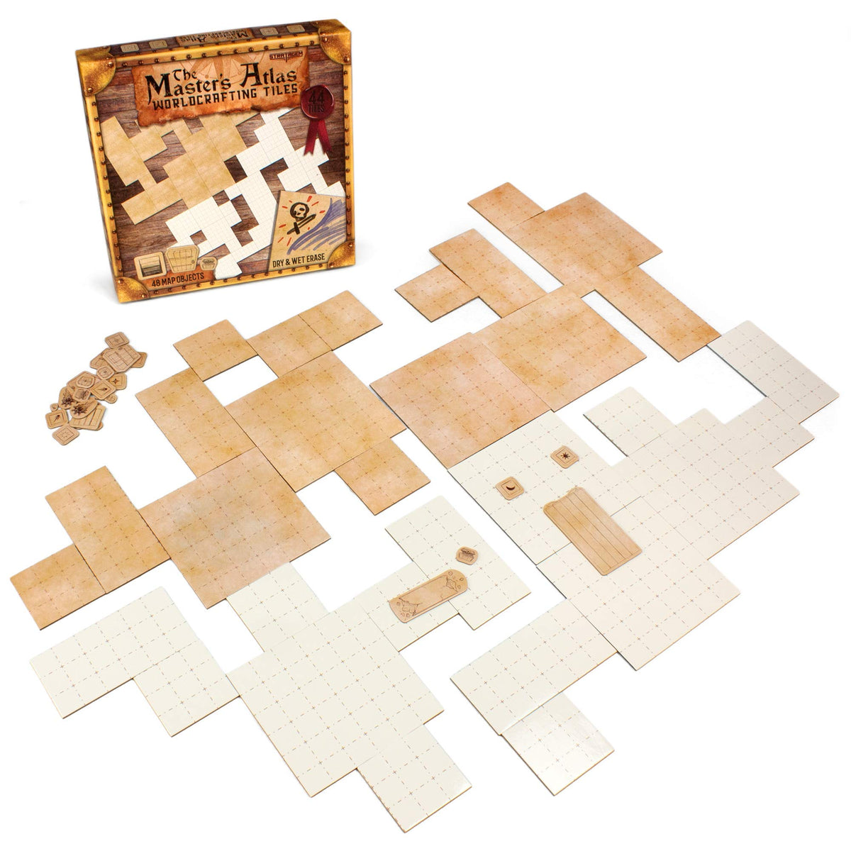 Stratagem The Master’s Atlas Grid Tiles — Reversible Dry/Wet Erase Battle Map for D&D & Tabletop RPG (44 Tiles, 48 Tokens)
