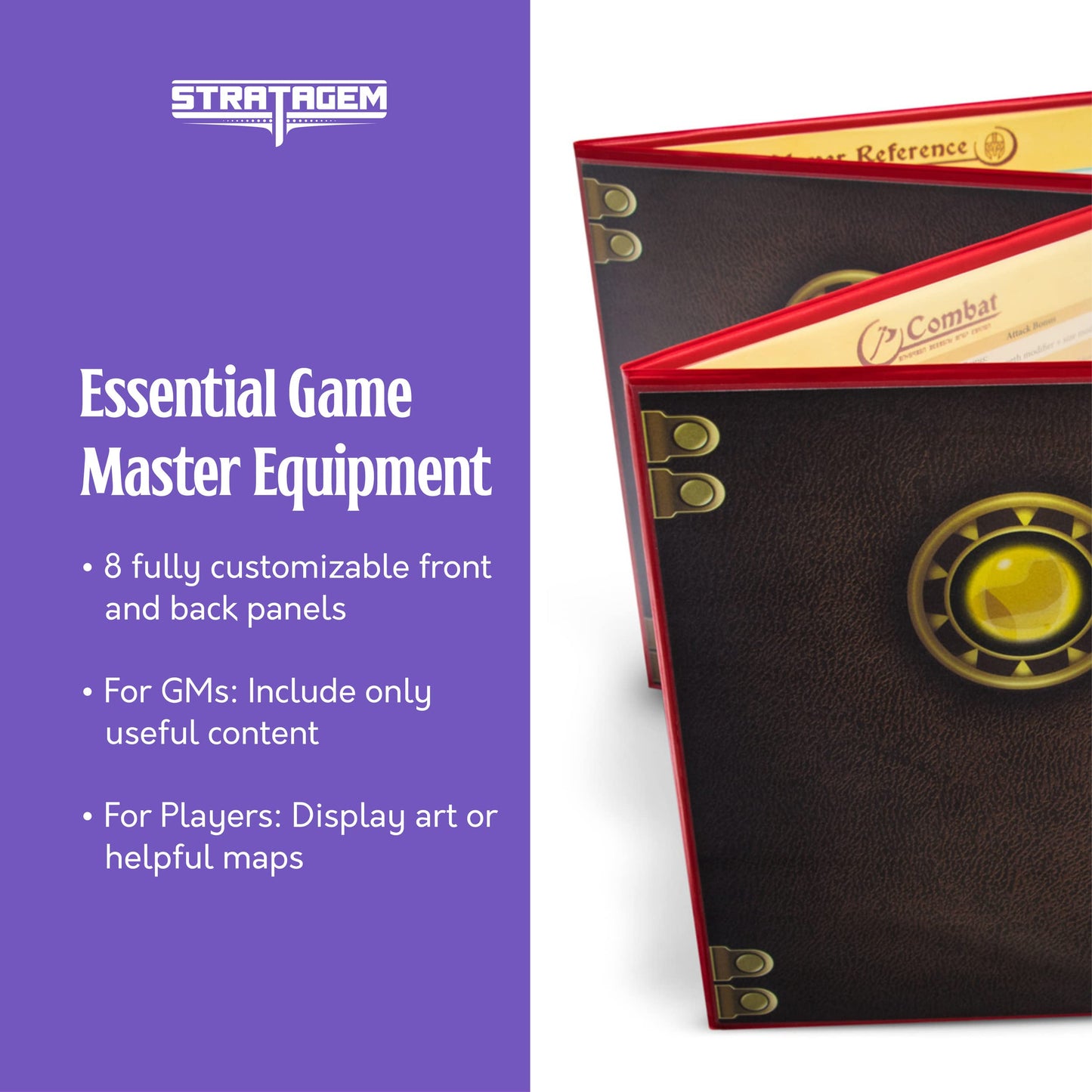 Stratagem The Master's Tome 4-Panel Customizable GM Screen – Dry Erase, Red, with Free Inserts