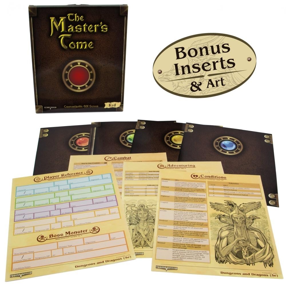 Stratagem The Master's Tome 4-Panel Customizable GM Screen – Dry Erase, Red, with Free Inserts
