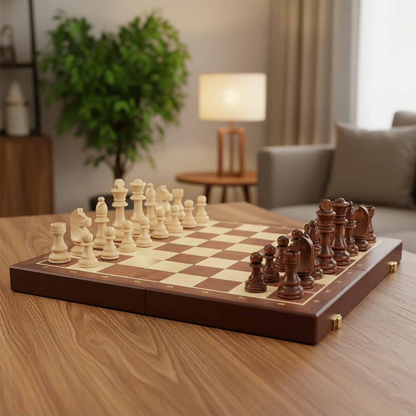 Strategyify 15-Inch Folding Walnut Chess Set with Storage – Tournament-Size Portable Board