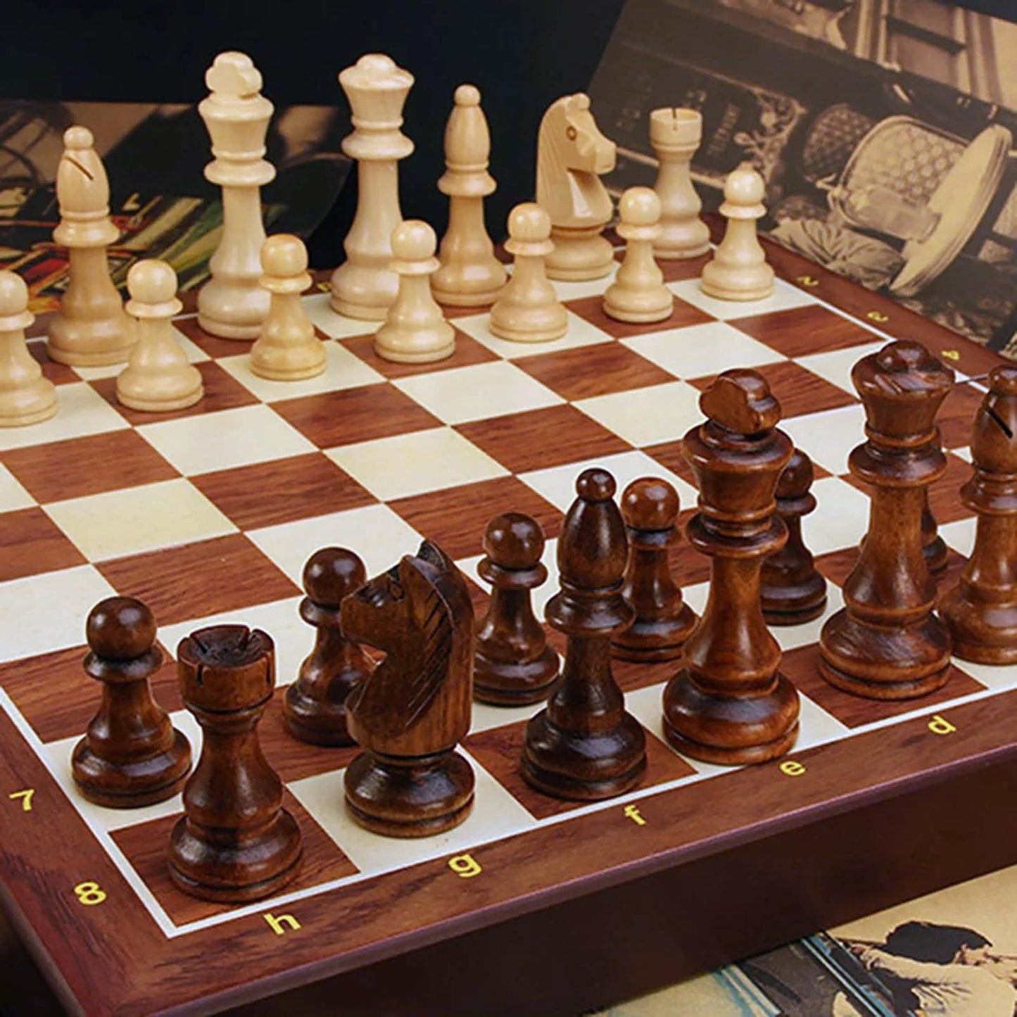 Strategyify 15-Inch Folding Walnut Chess Set with Storage – Tournament-Size Portable Board